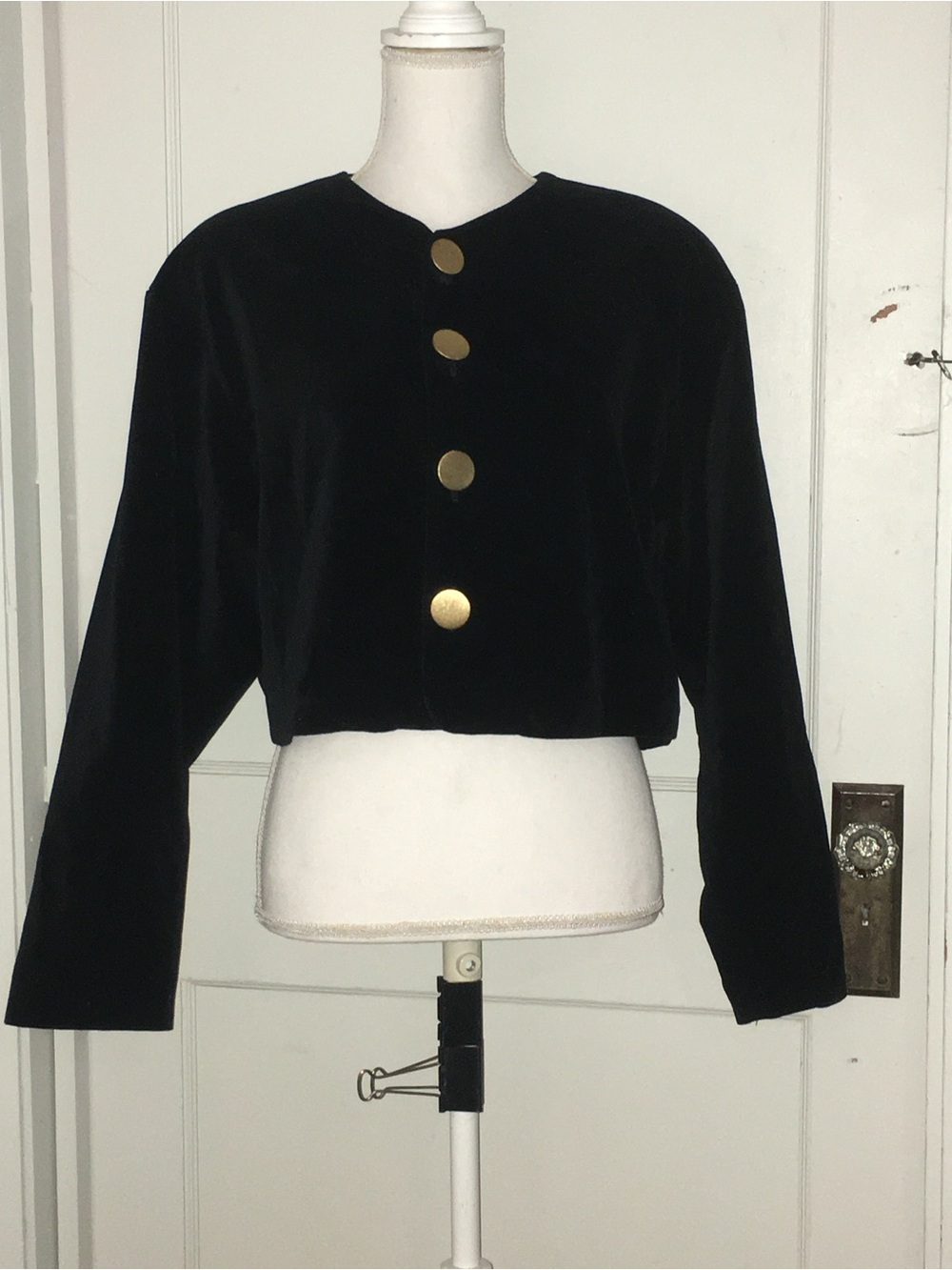 Esprit Black Velvet Cropped Jacket with Gold Buttons